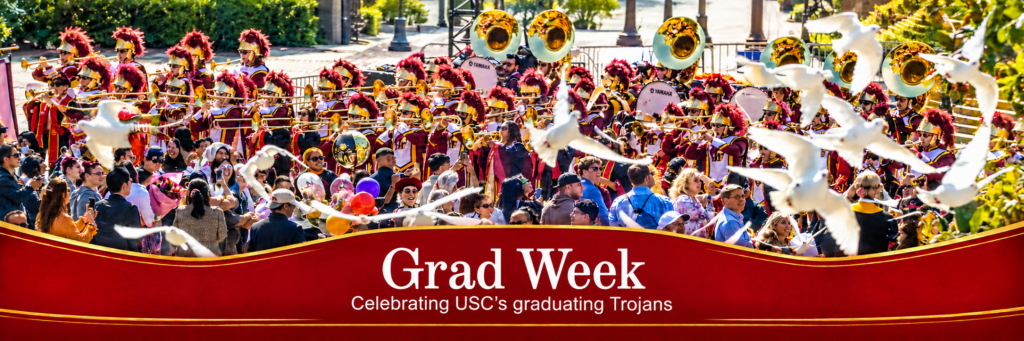 Grad Week celebration featuring the USC marching band and community